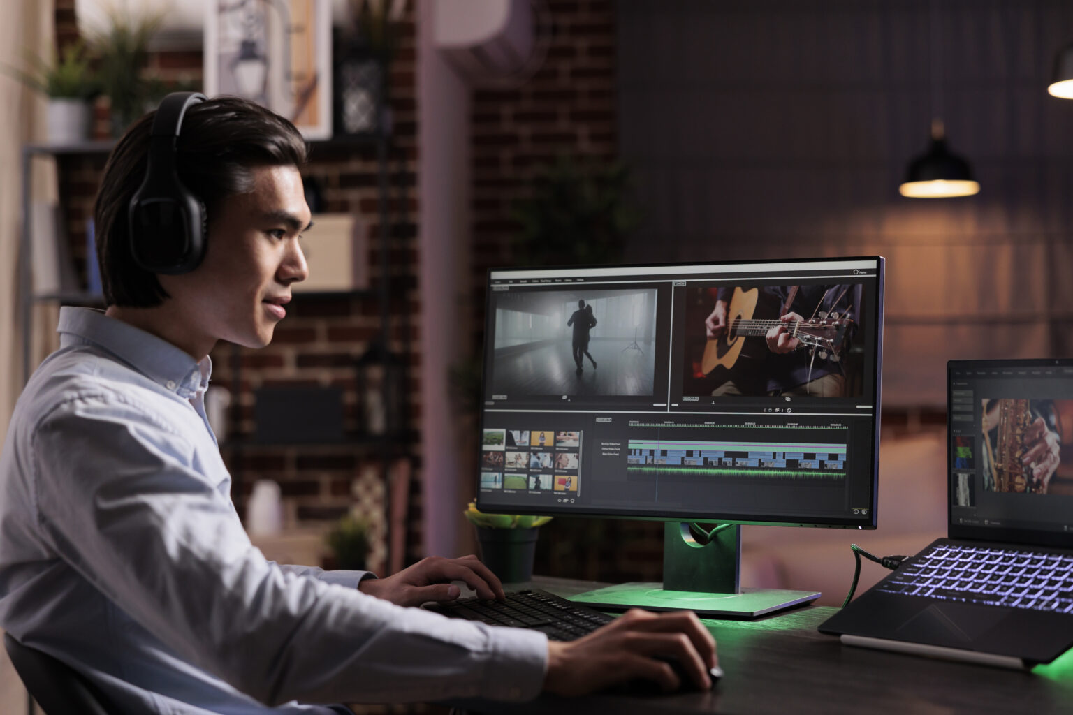 Male freelancer working on movie production